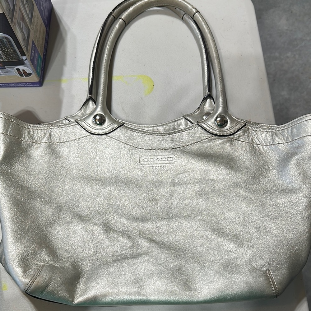 Coach Silver Metallic Tote with Double Handles